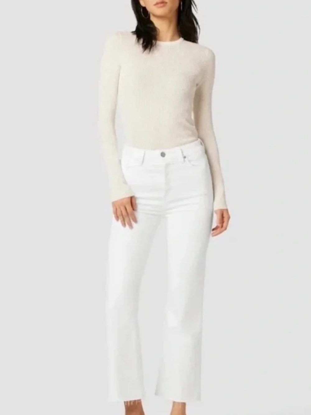 Hudson Faye Ultra High Rise White Jeans Frayed Size 30